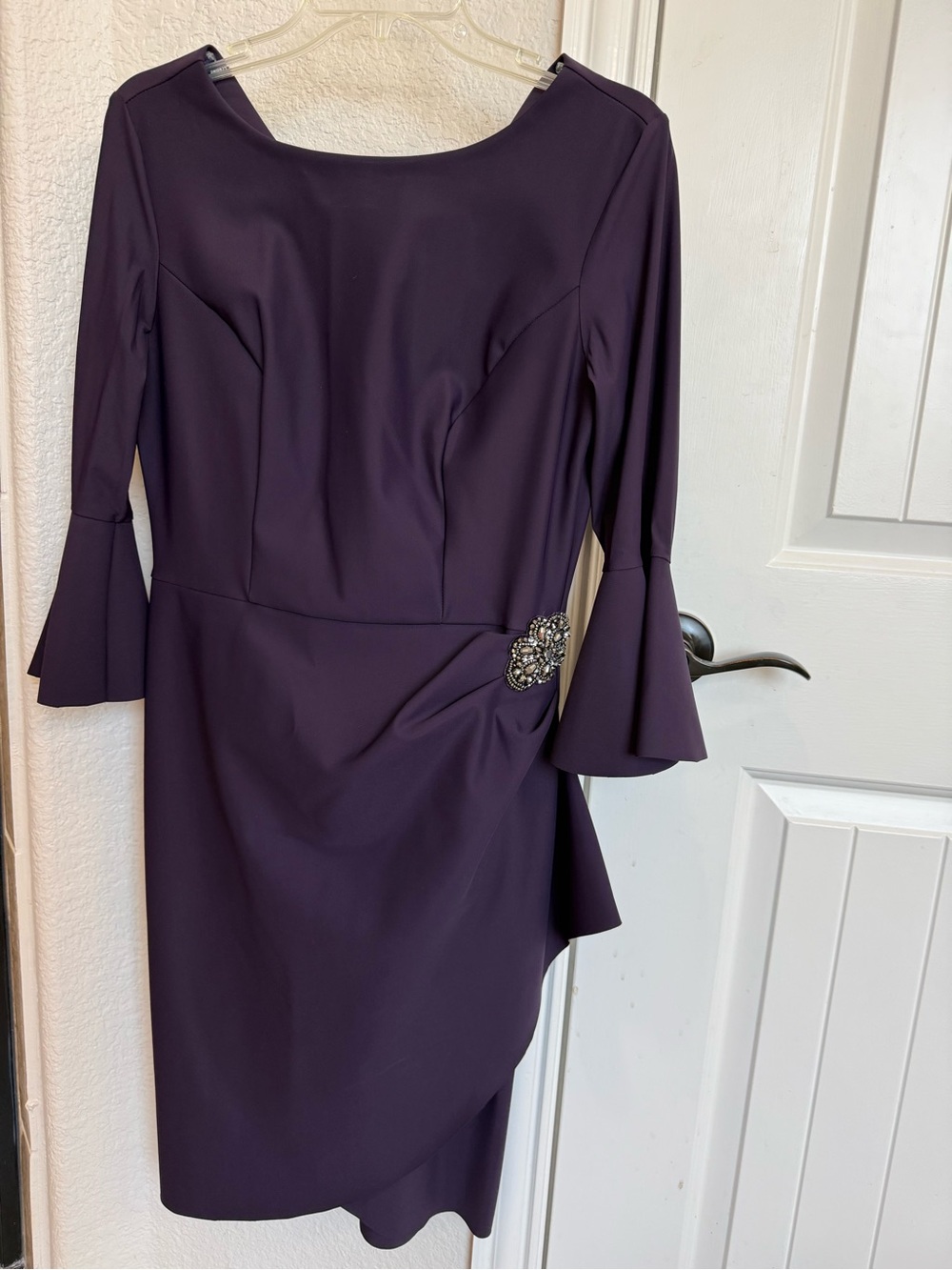 Alex Evenings Deep Purple Midi Dress with Jeweled Accent